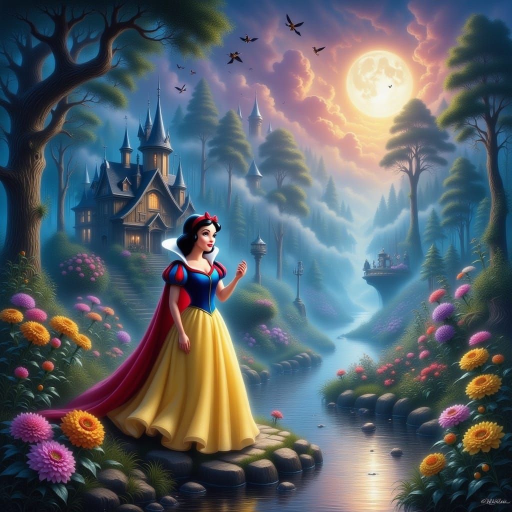 <lora:Disney Art Flux:1.0> disney characters, snow white