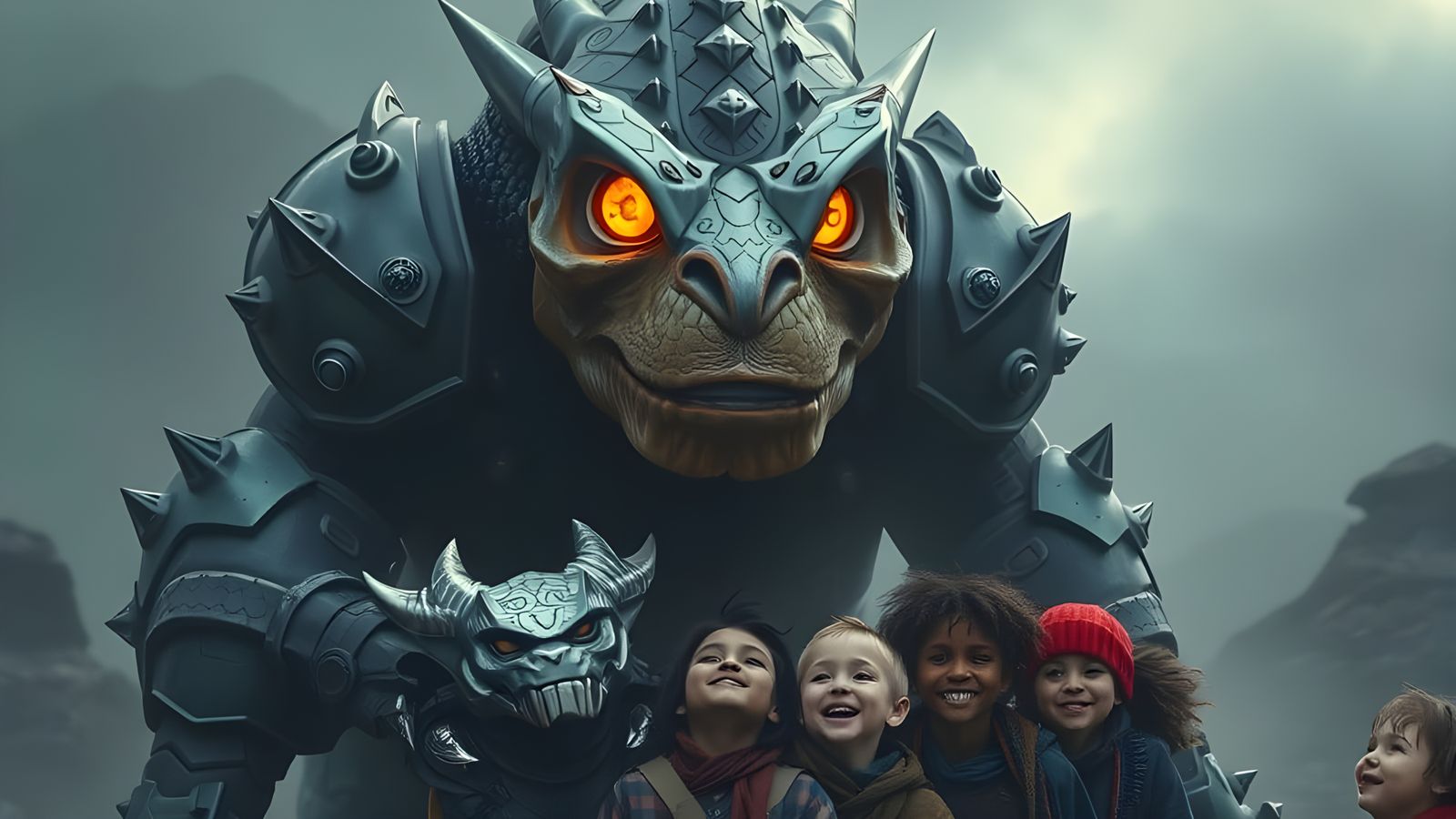 Kind Monster Protecting Children: Hyperrealistic Image