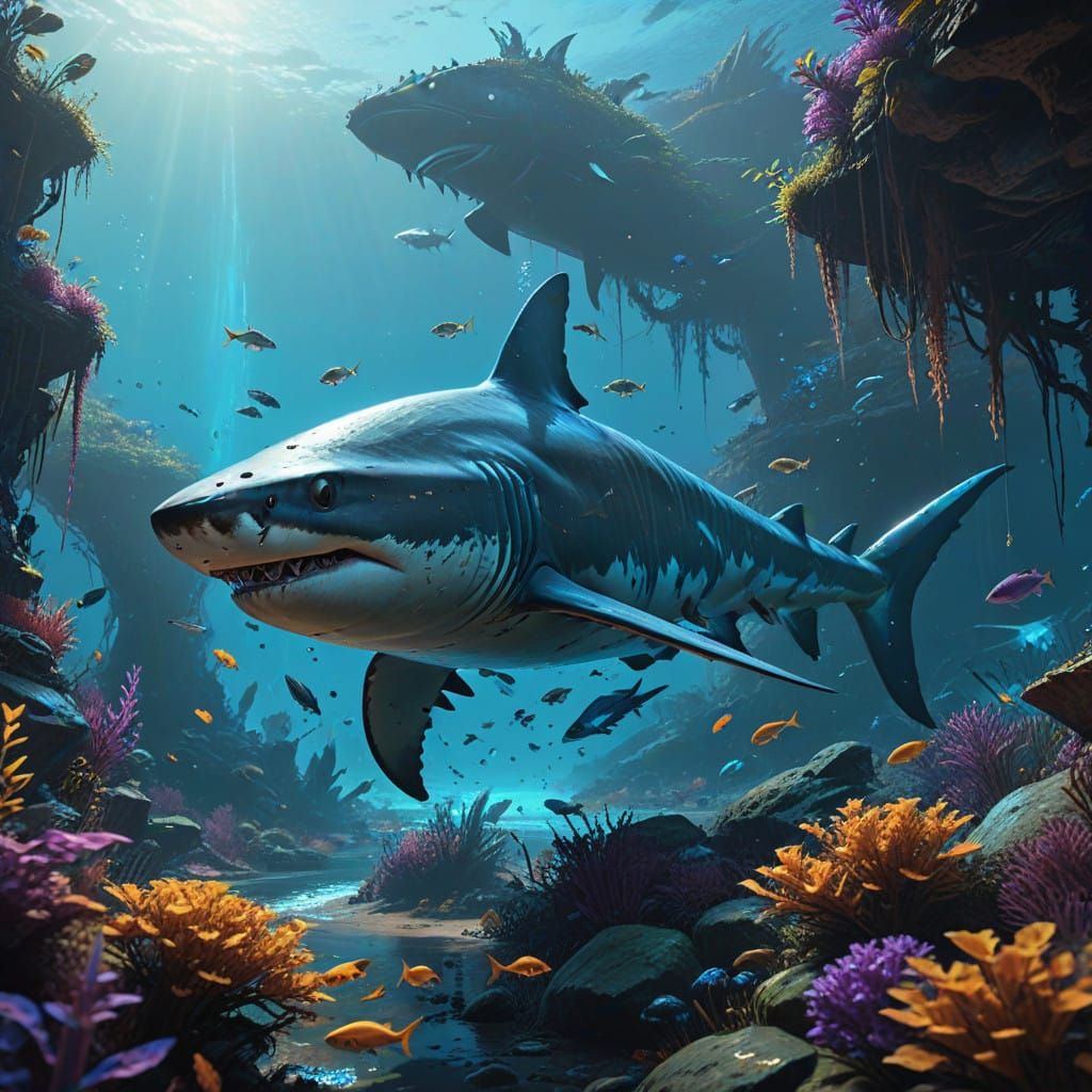 Surreal Shark Explorers the Crystal Wreck in Unreal Engine 5...