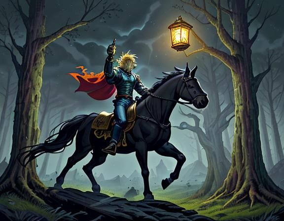 Knight Rides Through Ominous Forest in Pixel Art