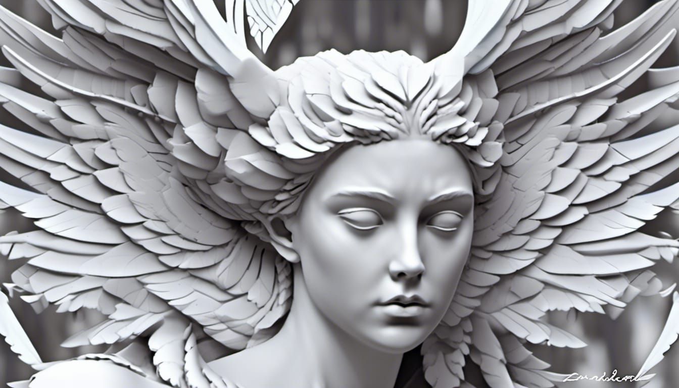 Sad Angel Sculpture Concept Art in 3D