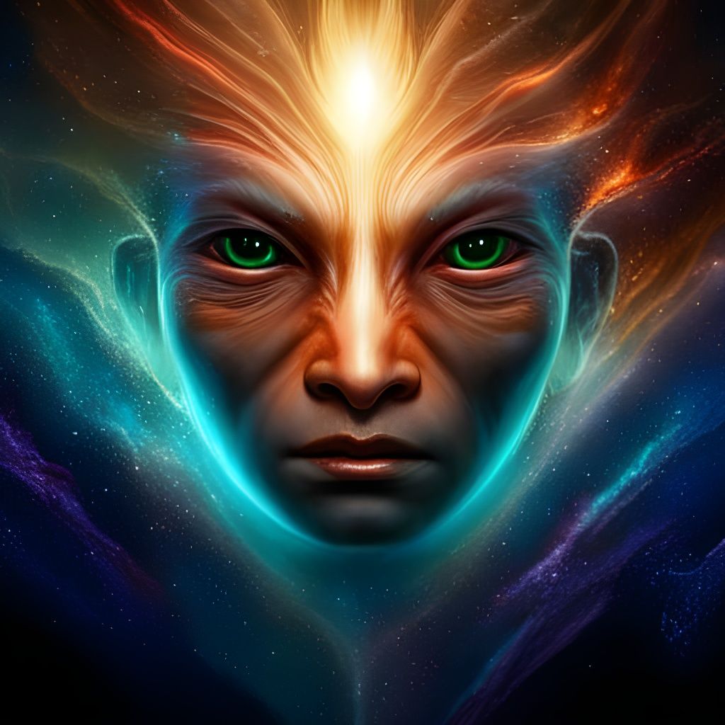 Milkyway galaxy,mega-dilated nebulous, Alien with ebony pupils, glowing iris, stars in the eyes, hyperdetailed space sce...