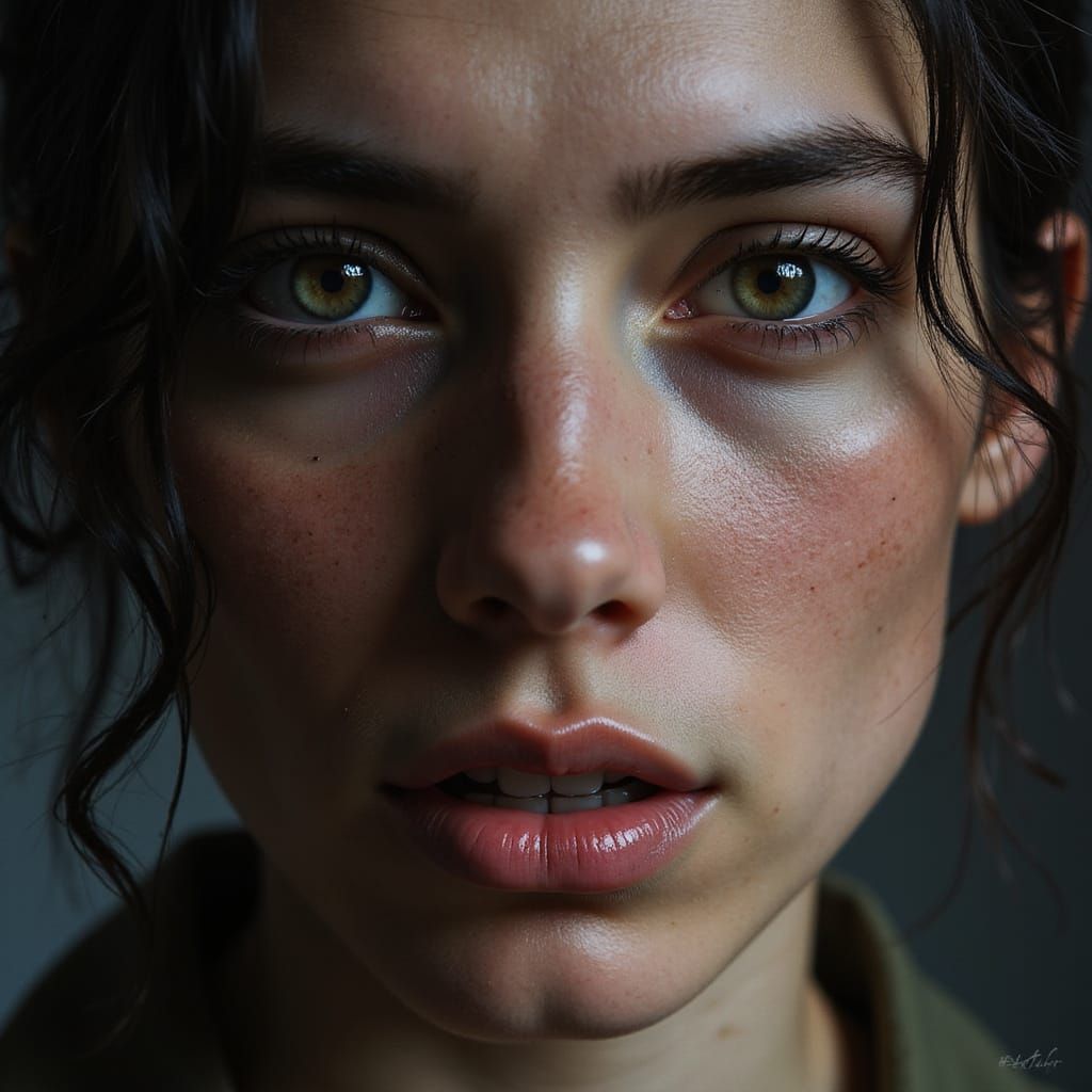 Emotive Digital Portrait with Realistic Skin Details and Sym...