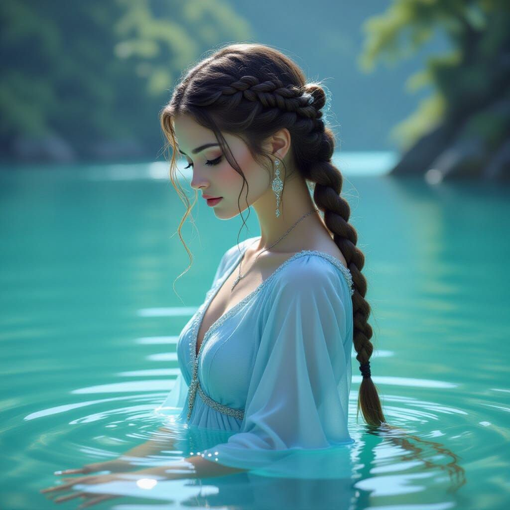 Braided Girl in Water: Fantasy Art with Ethereal Lighting