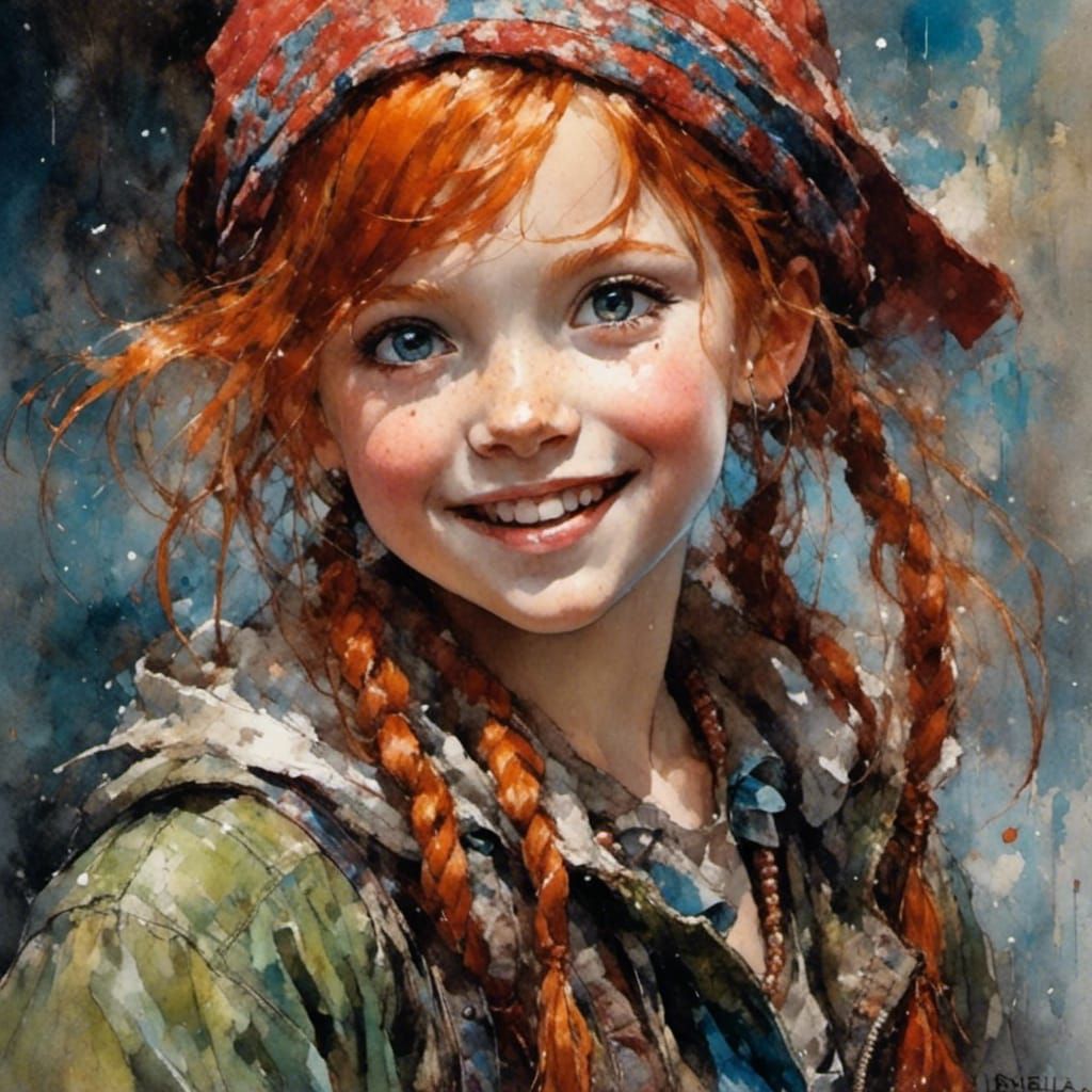 Redhead Girl Portrait with Braids and Bandana