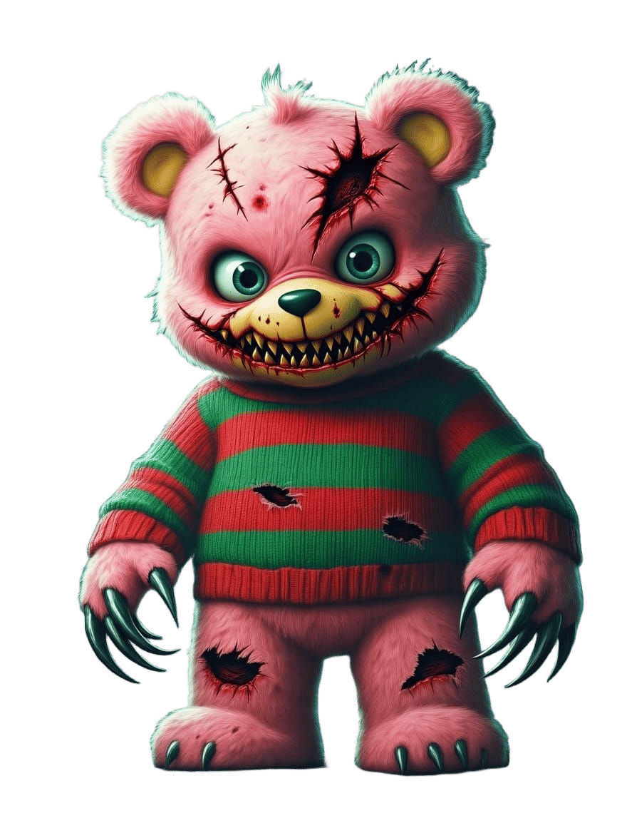 Freddy Krueger Care Bear in Dark, Cinematic Horror Style