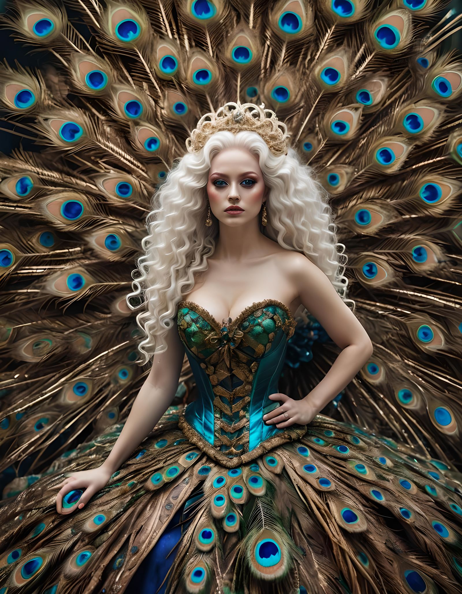 Albino Woman Crawling Across Earth in Oil Slick Colors