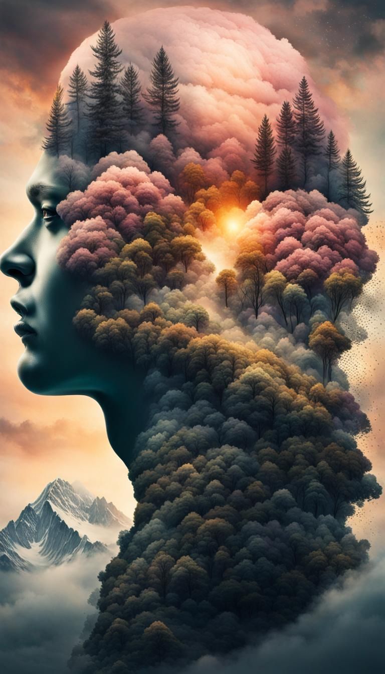 Surreal Nature Explosion from Human Head