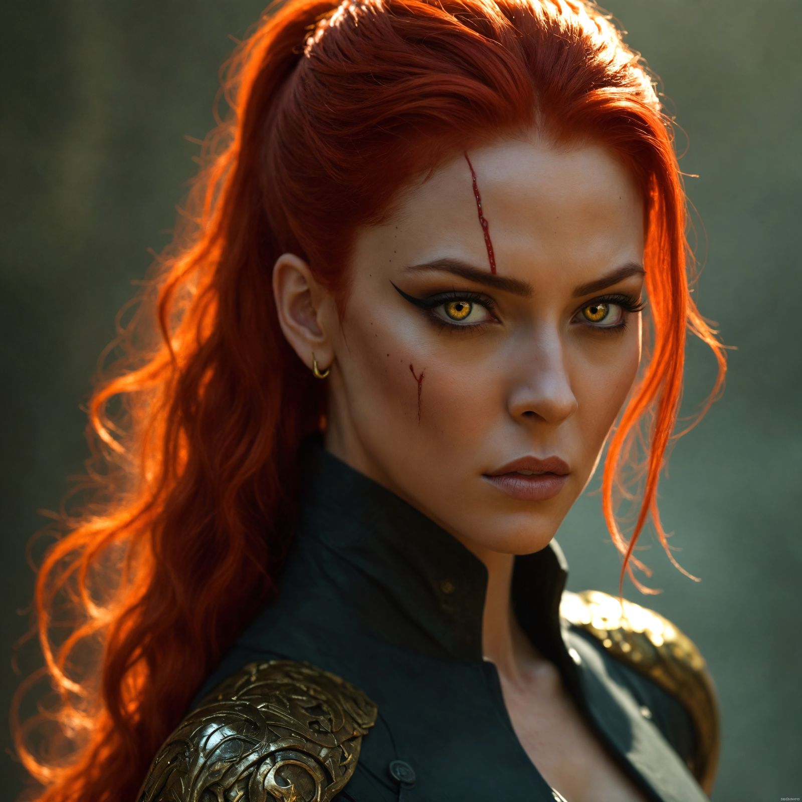 Red-Haired Woman with Star Scars: Hyperrealistic Portrait