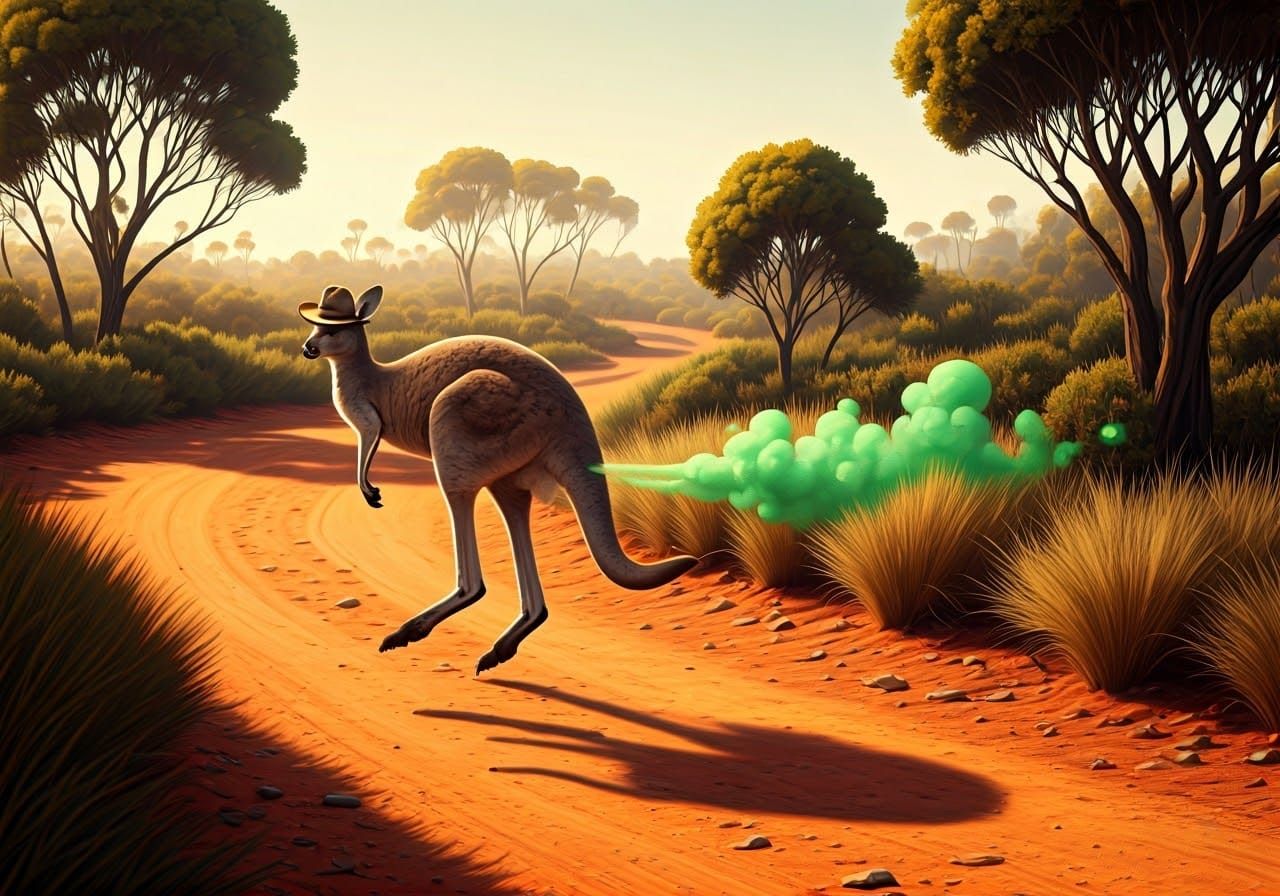 Whimsical Kangaroo Farting in the Australian Outback