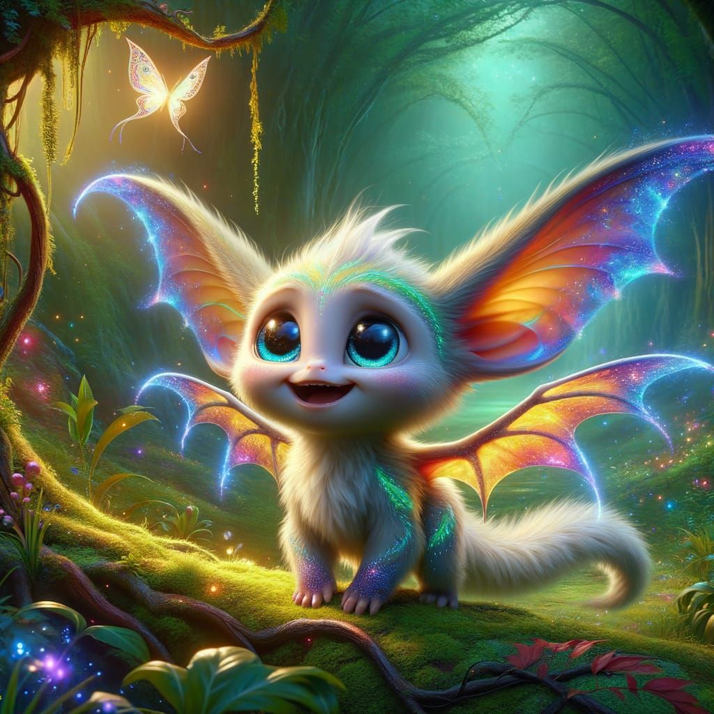 Enchanting Creature with Dragon Wings in Magical Forest