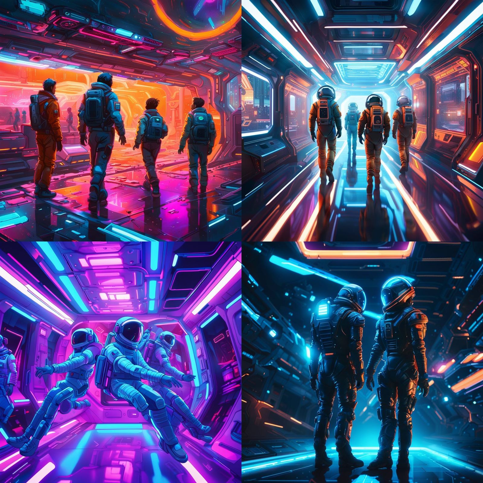 Cyberpunk People in Futuristic Space Art