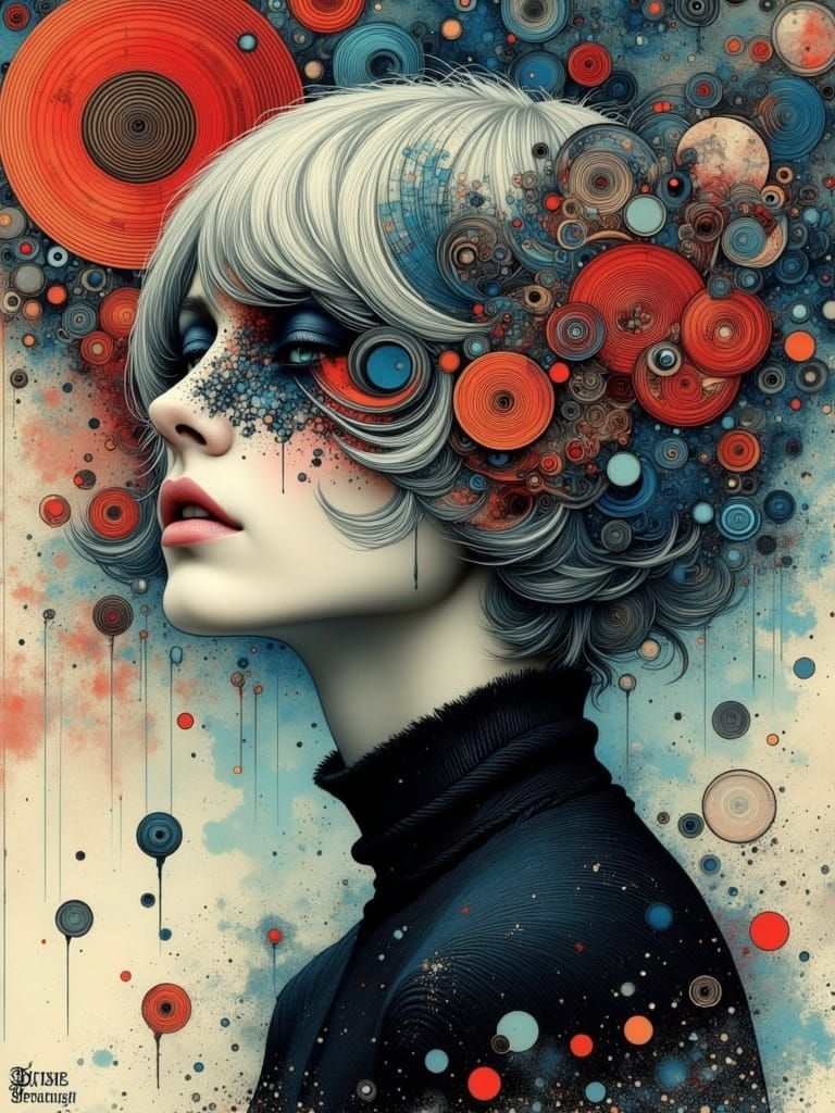 Gothic Portrait with Abstract Zentangle Elements