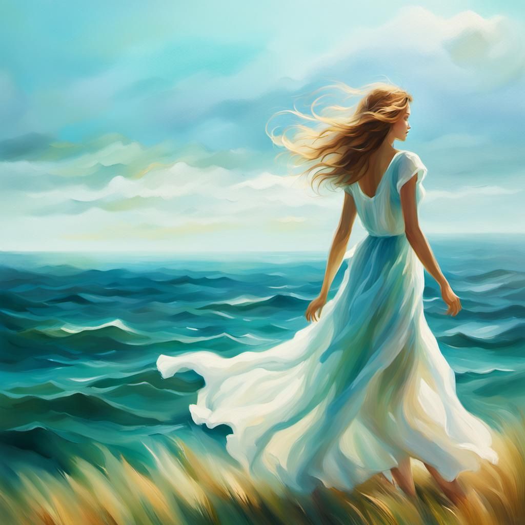 Impressionistic Woman Walking Above the Sea