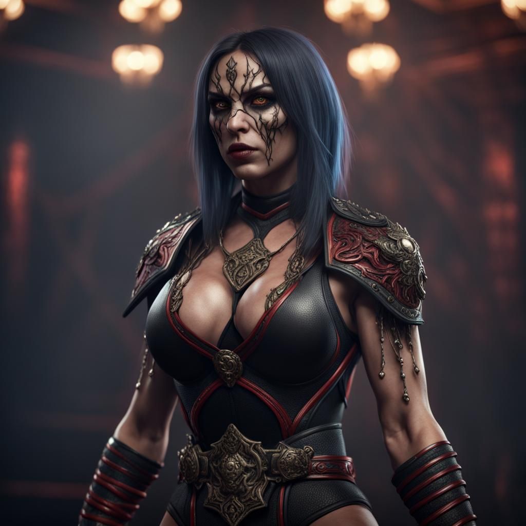 Dark Gothic Female Wrestler in Detailed Matte Painting