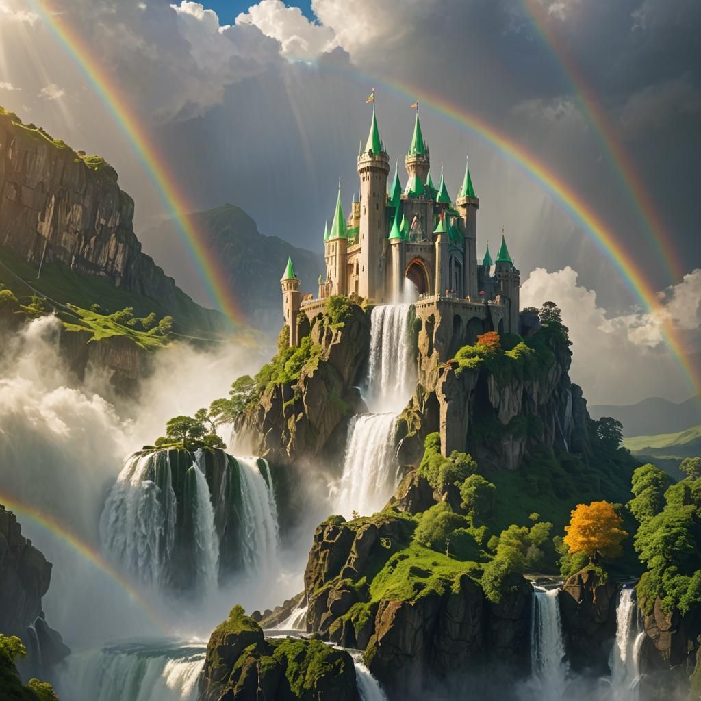 Radiant Queen's Castle Waterfall in Divine Sunshine