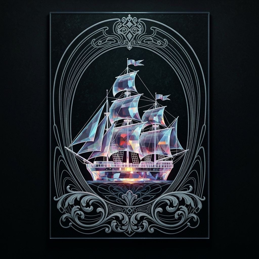 Crystal Ship Bas-Relief Oil Painting in Hyperrealist Style