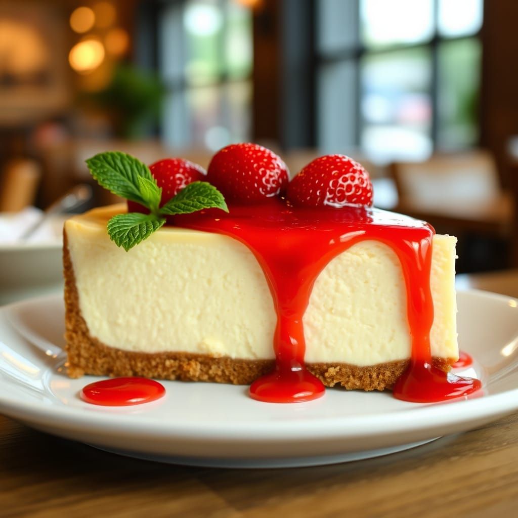 Classic New York Cheesecake with Strawberry Sauce
