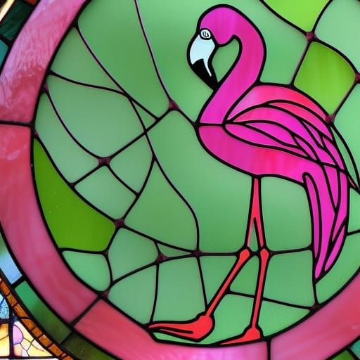 Stained Glass Flamingo in Hyperrealistic Detail