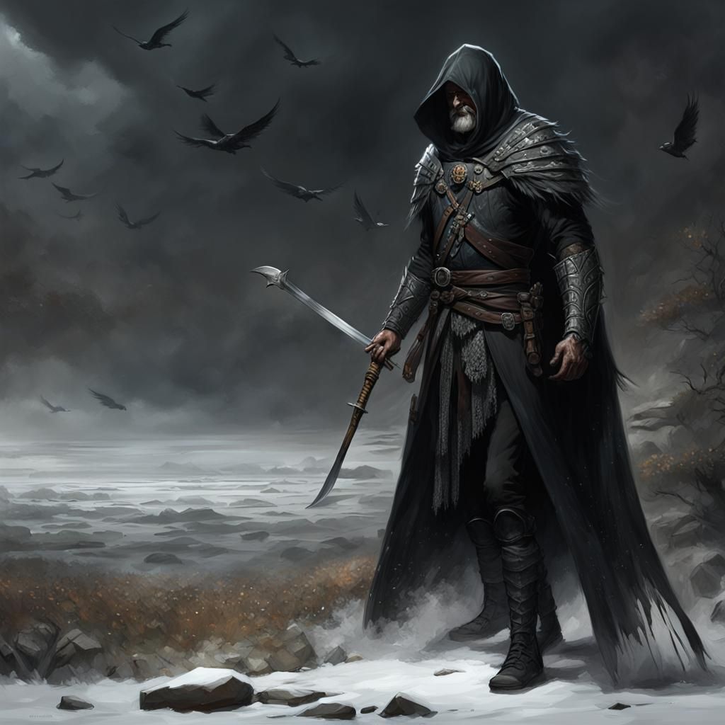 Gothic Crow Master on Skyscraper Rooftop