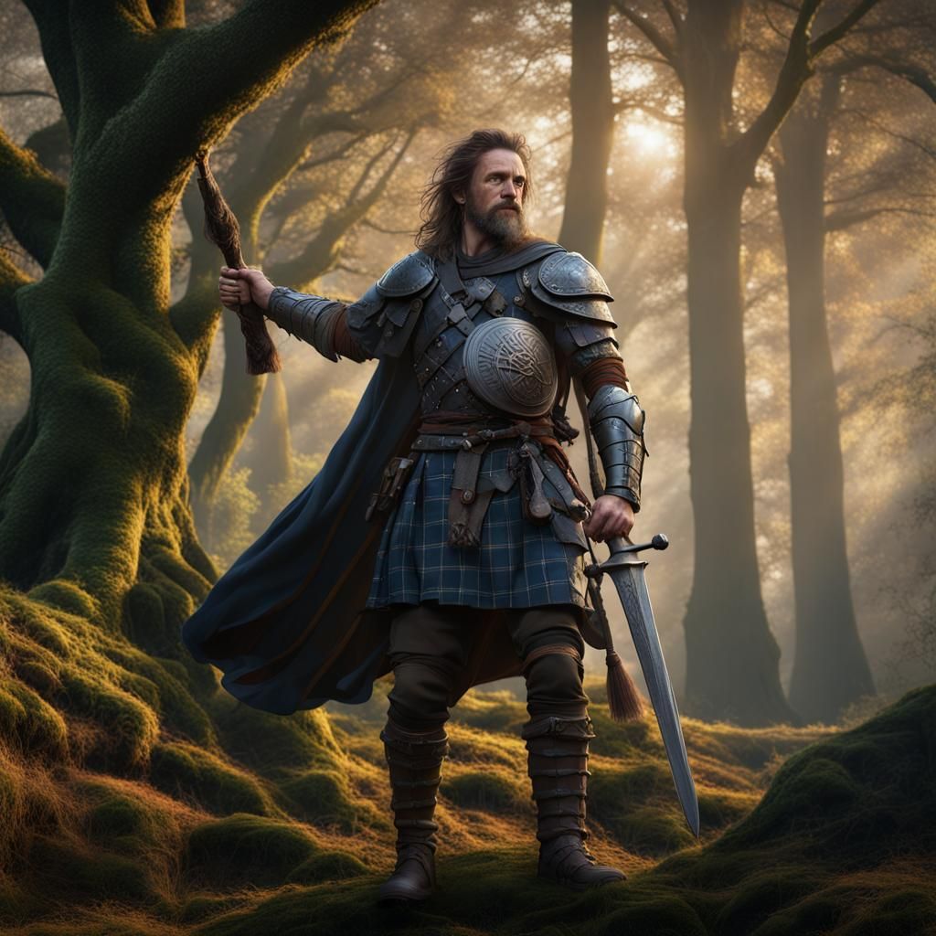 Celtic Warrior in Enchanted Forest, Matte Painting