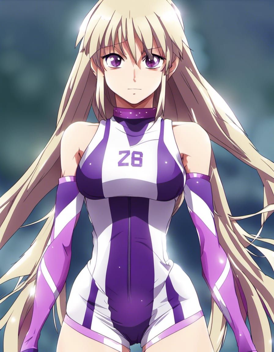 Anime Female Athlete in Purple Suit