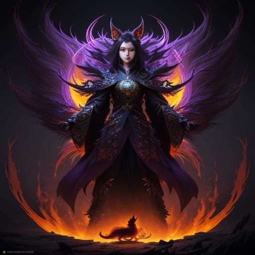 Kumiho Nine-Tailed Fox in Dark Fantasy Style