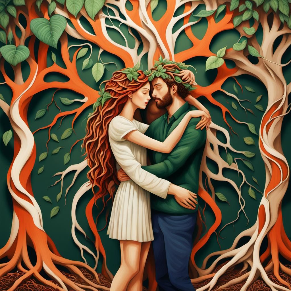 Embracing Couple in Organic Surrealism