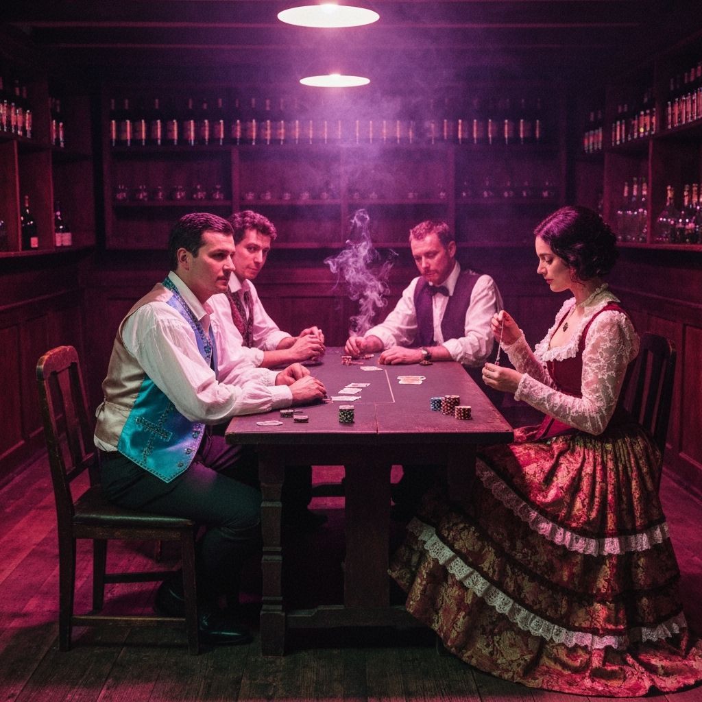 Smoky Speakeasy Scene with Gamblers and Neon Glow