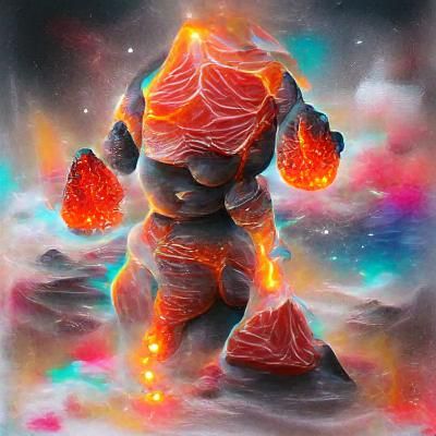 Lava Golem in Cosmic Mixed Media Style