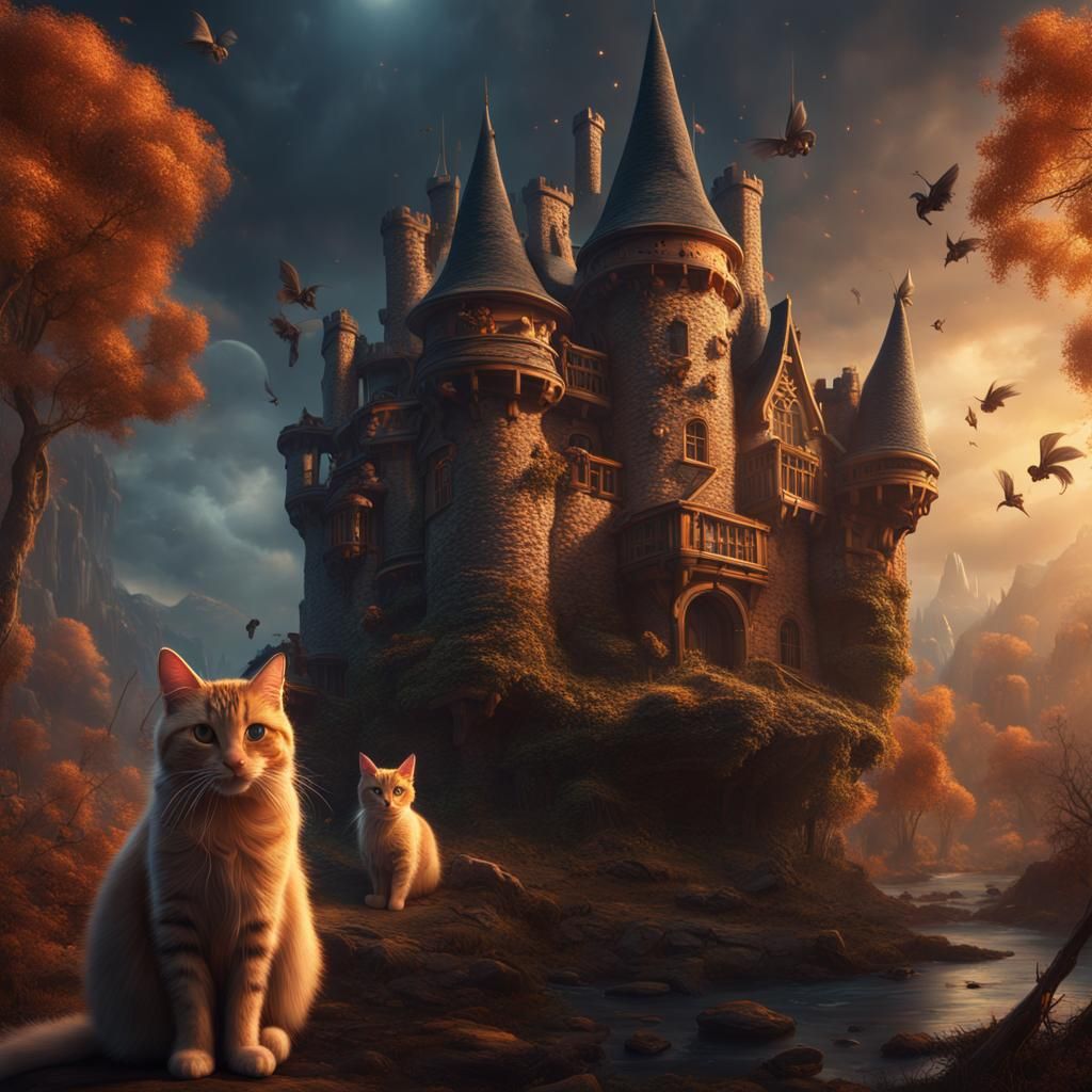 Pancake Castle with Witch Cats: Digital Matte Painting