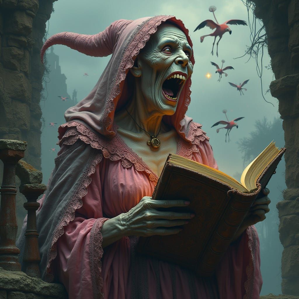 Pink Witch in Opulent Lace and Copper Accents