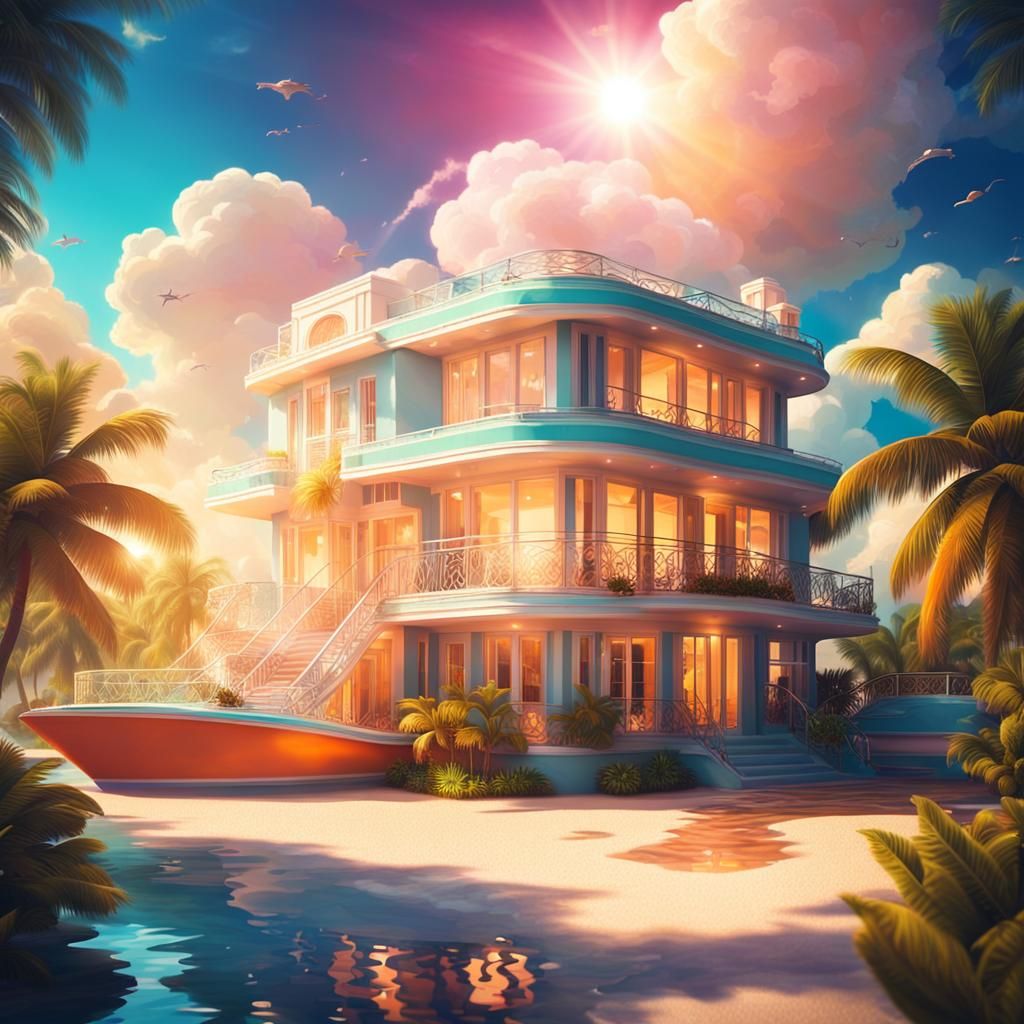 Art Deco Miami House with Vibrant Seaside Atmosphere