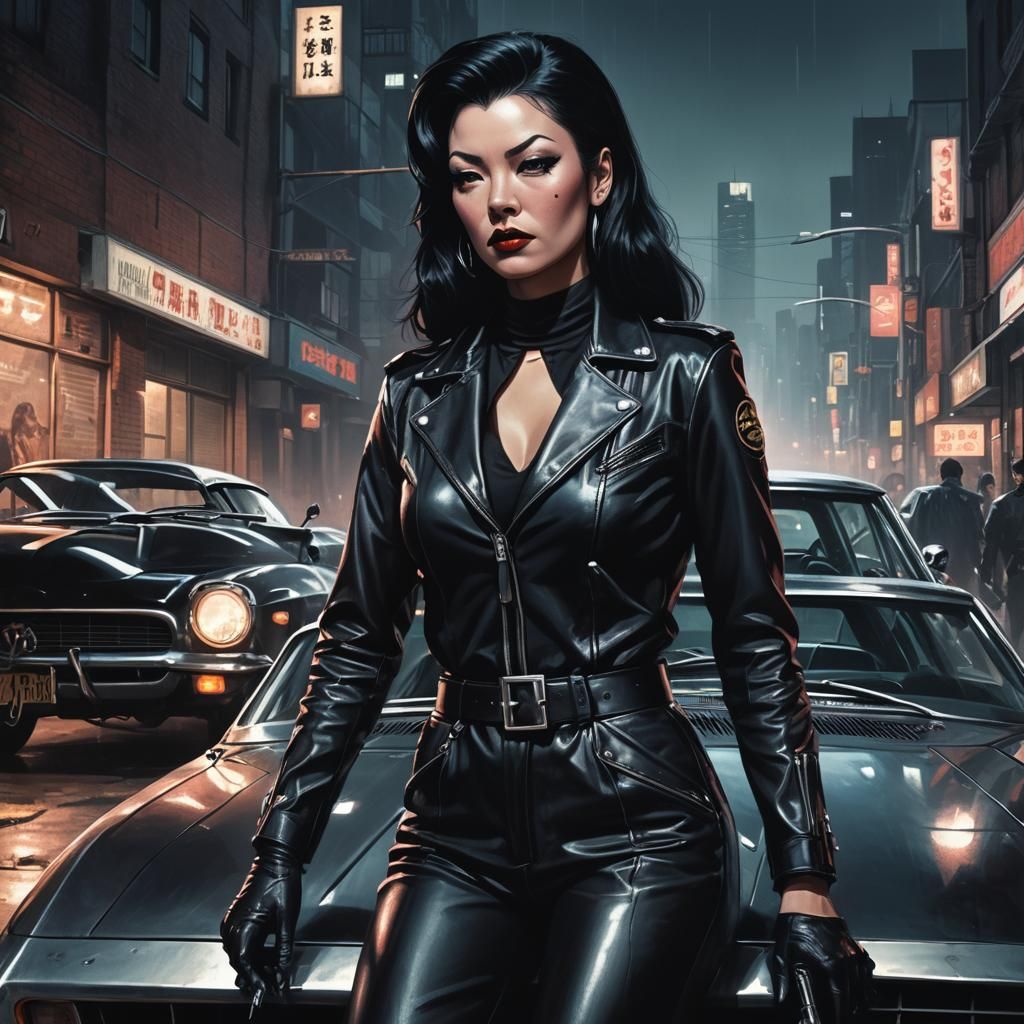 Cyberpunk Portrait of Varla in Leather, Digital Art