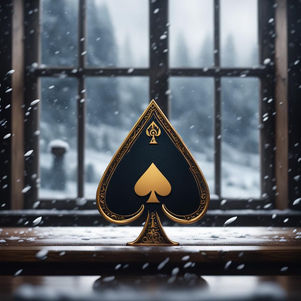 Hyperrealistic Ace of Spades in Winter Scene