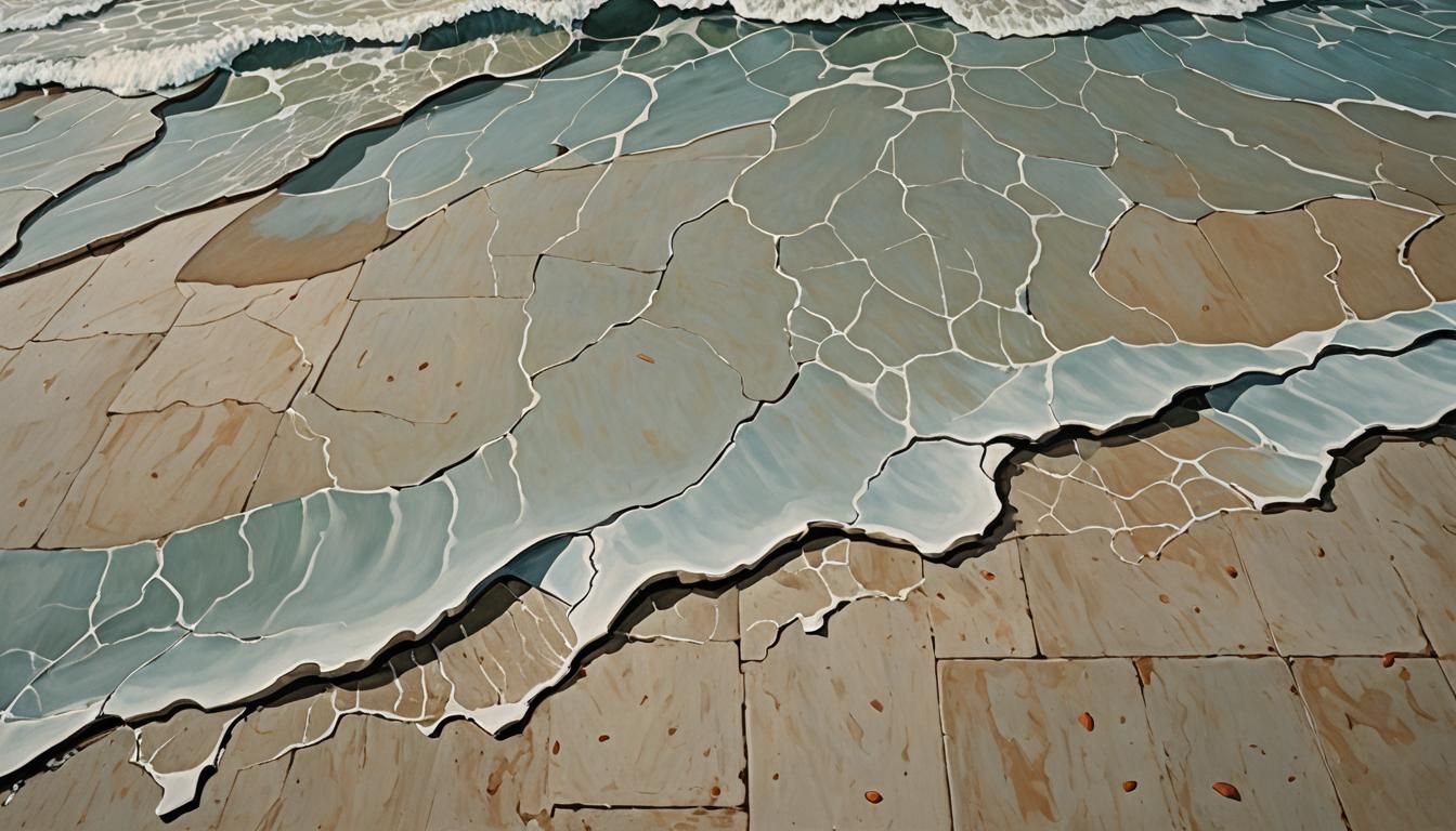 Cracked Porcelain Wave: Surreal Autumn Scene