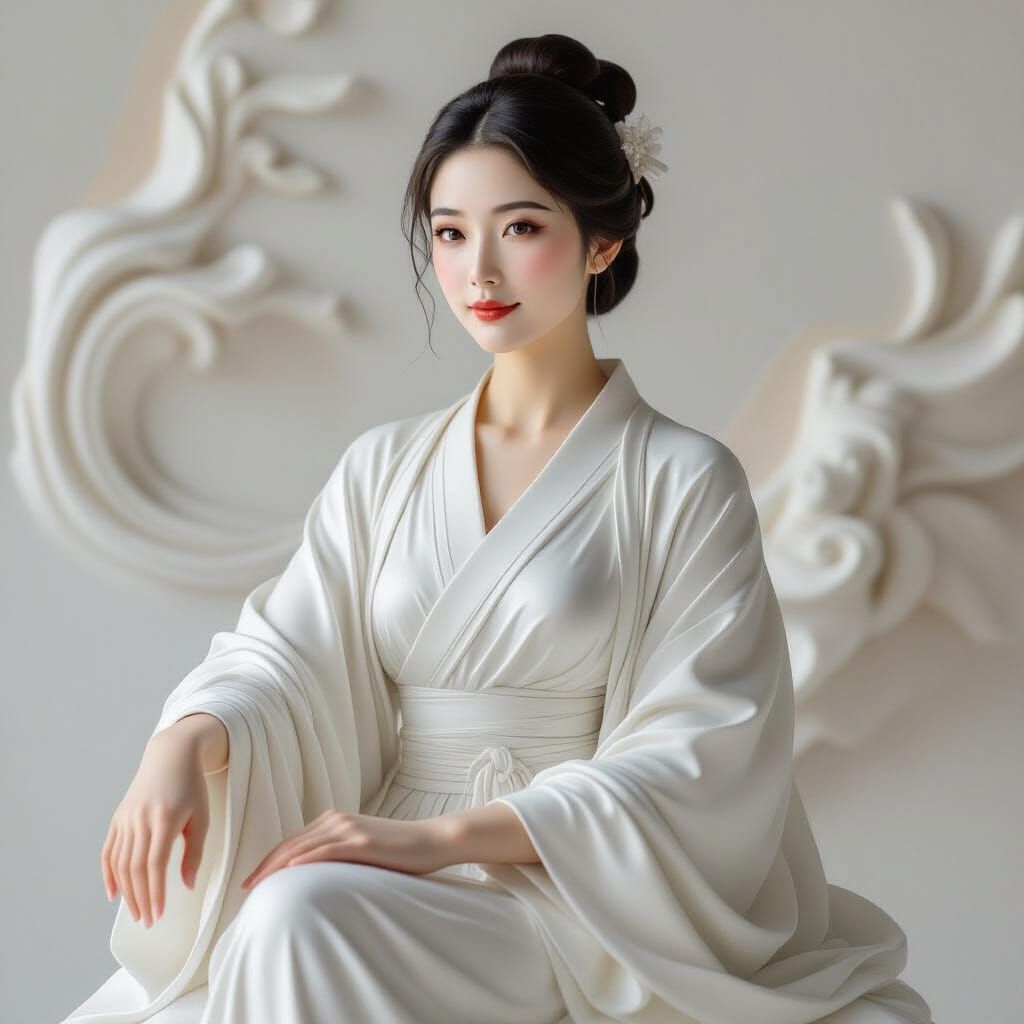 Marble Statue of Serene Woman in Baroque Style