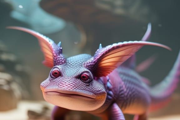 Cute Pink Water Dragon in Aquarium, Digital Art