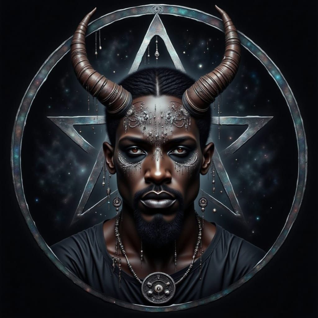 Dark Watercolor Portrait of a Black Woman with Horns