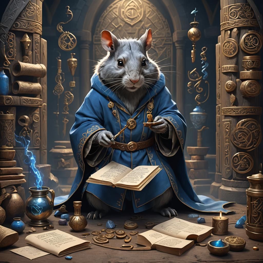 Rodent Alchemist Writing Magical Runes in Fantasy Art