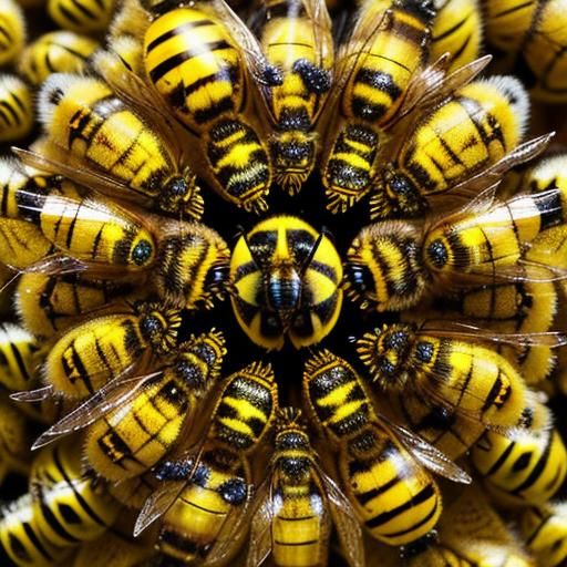 Macro Photograph of Yellow Jacket Bee Swarm