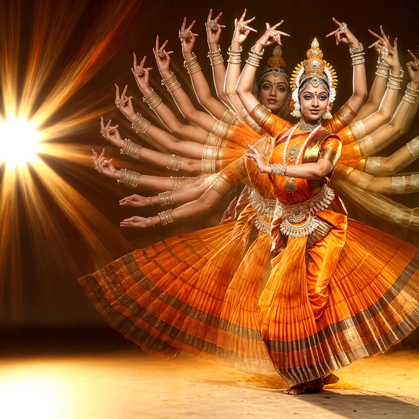 Ethereal Bharatanatyam Dancer in Traditional Orange Attire