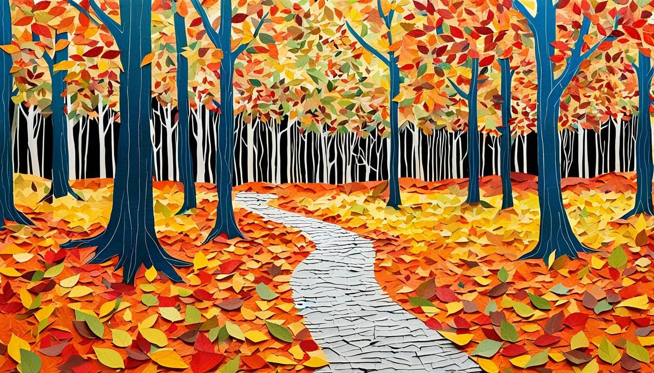 Autumn Forest Path in Paper Collage Style