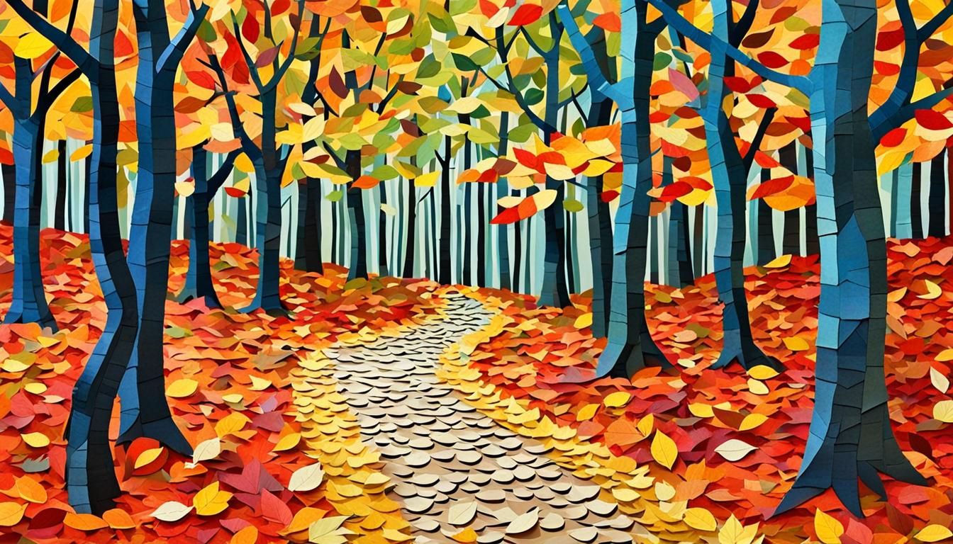 Autumn Forest Path in Paper Collage