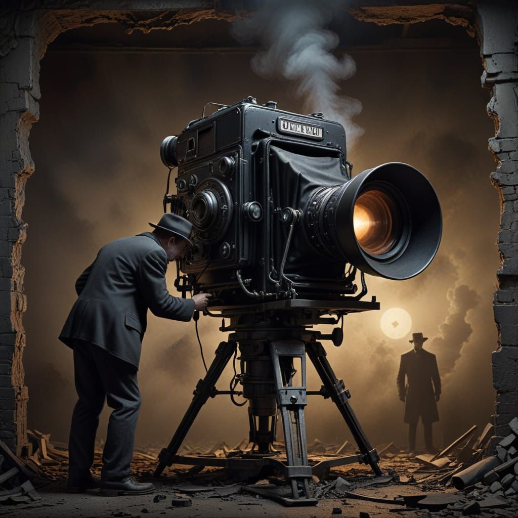 Cameraman Filming Film Noir in Surreal Style