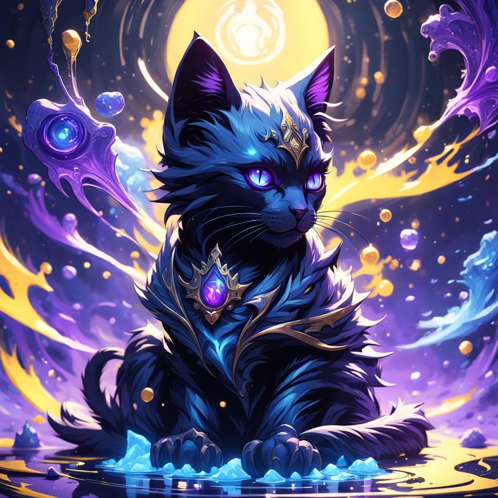 Ominous Black Kitten Portrait in Dark Fantasy Style
