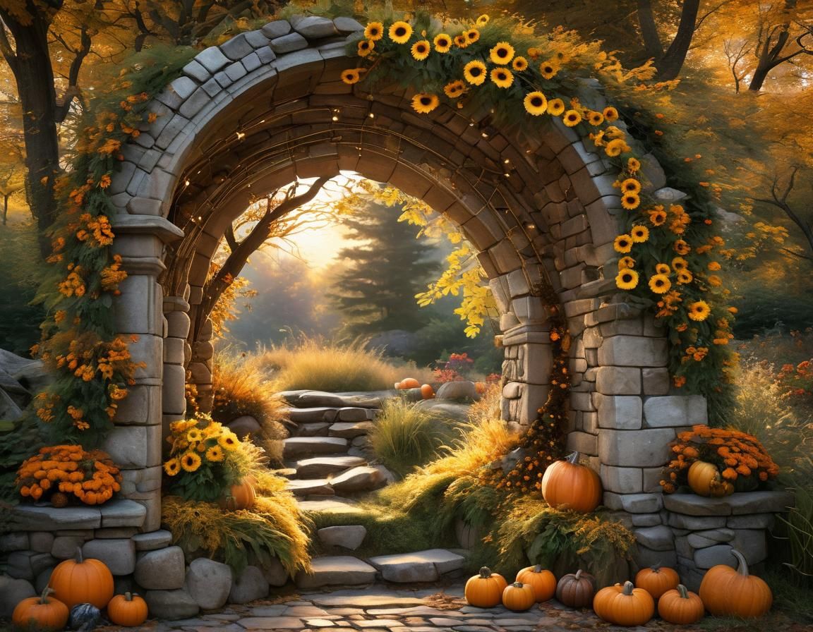 Enchanted Portal with Sleeping Fairy in Autumn Landscape