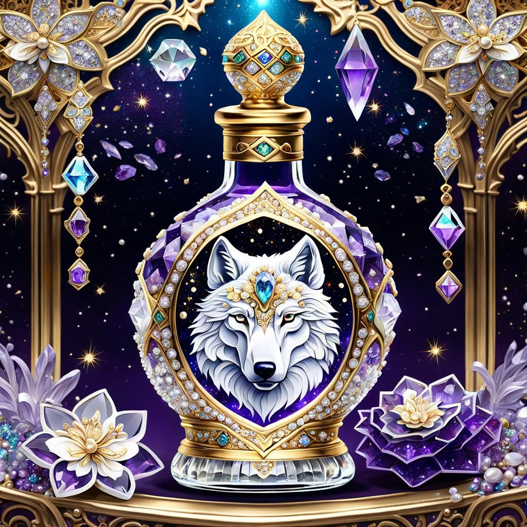 Beautiful Crystal Perfume Bottle - Spirit of the White Wolf