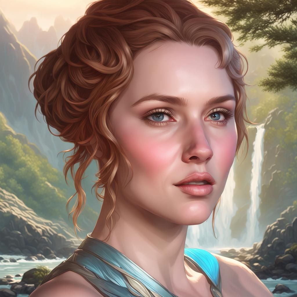 Waterfall Mountain Portrait in Hyperrealistic Style