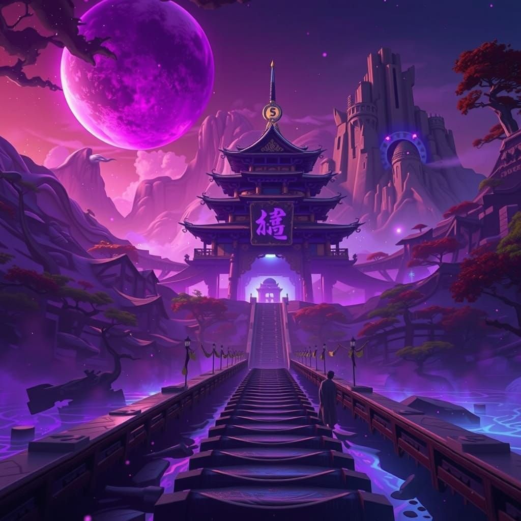 Mystical ZenShi in Purple: Detailed Matte Painting